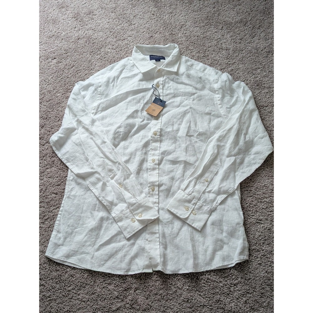 Charles Tyrwhitt Shirt White Pure Linen Slim Fit Large Button Up NWT Preppy
